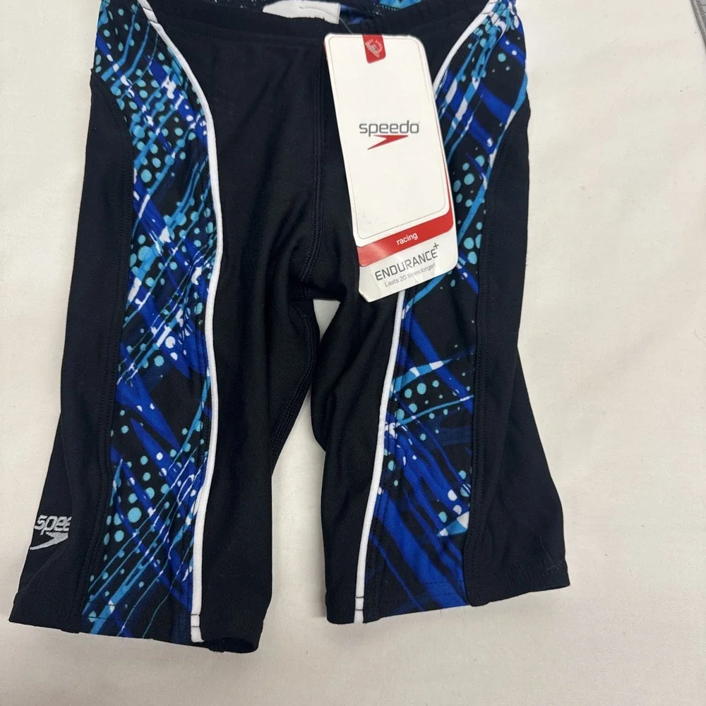 Speedo Racing Youth Black Blue Swim Shorts Jammer  Sz 22 Ages 4-5 NEW
